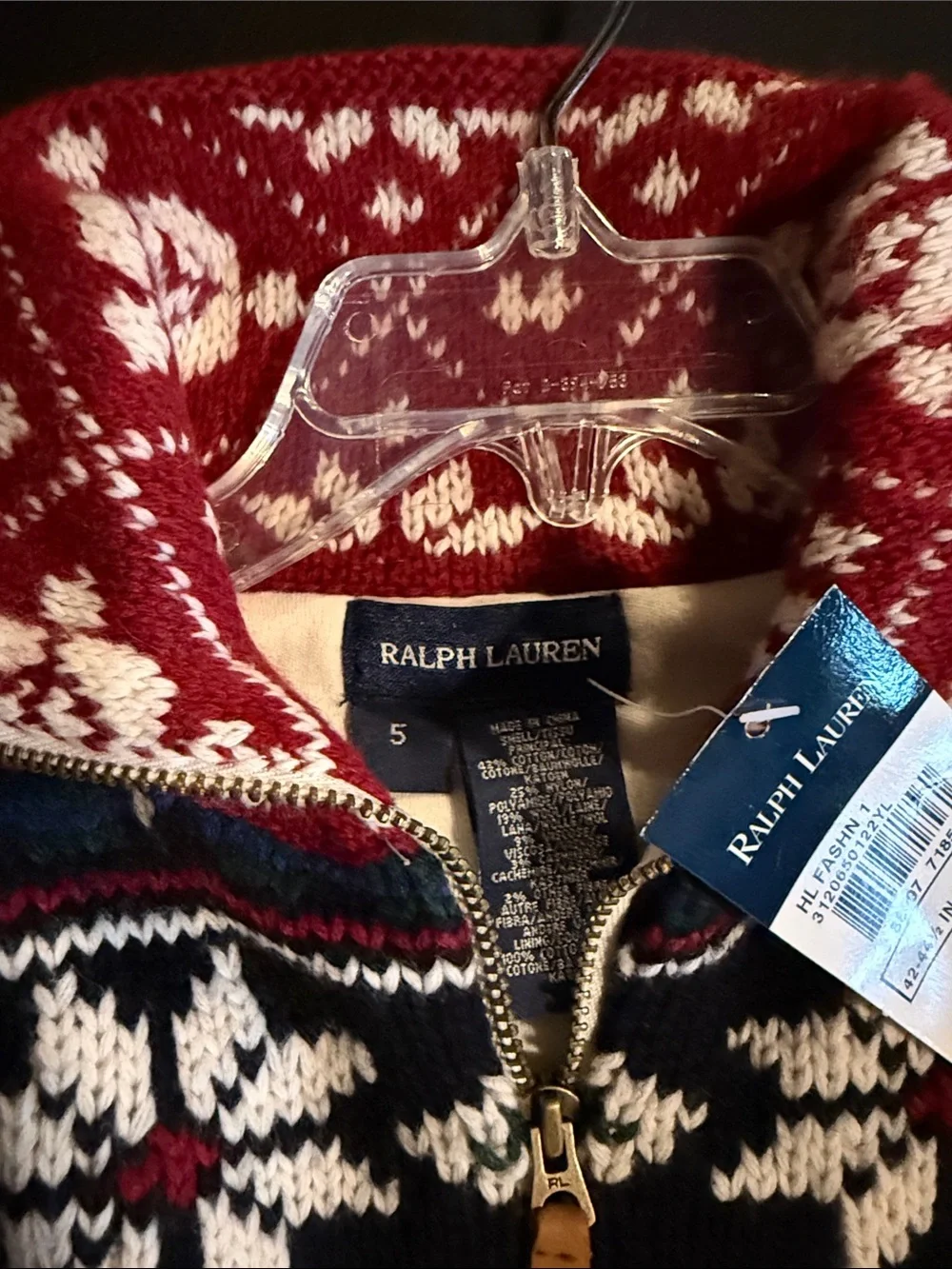 Ralph Lauren Cream, Navy & Red Nordic Zip-Up Sweater Jacket